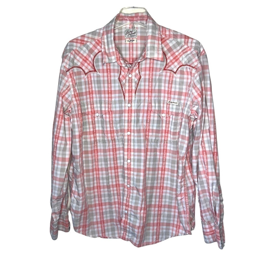 Lucky Brand Sportswear Western Style Pink Plaid Snap Front Cotton Shirt Size XL